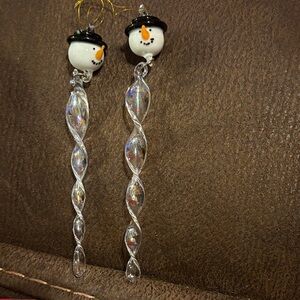 Snowman icicles Dangle glass ornament set of 2